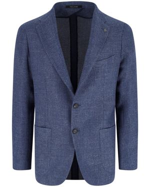 Tagliatore Tailored Textured Notch Lapel Jacket - Blue