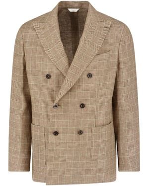 Boglioli Prince Of Wales Linen Blazer - Natural