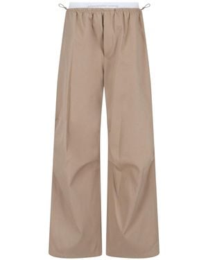 Alexander Wang Cotton Trousers, Taupe, Mid-Rise - Natural