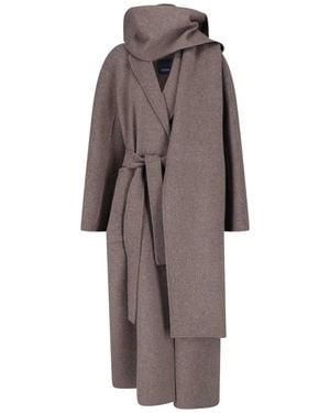 Max Mara Virgin Wool Coat With Scarf - Brown