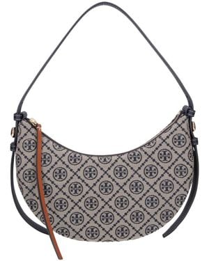 Tory Burch Cotton-Poly Canvas Crossbody Bag With Cow Leather Trim - Gray