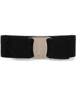 Ferragamo Ribbed Fabric Bow Hair Barrette - Black