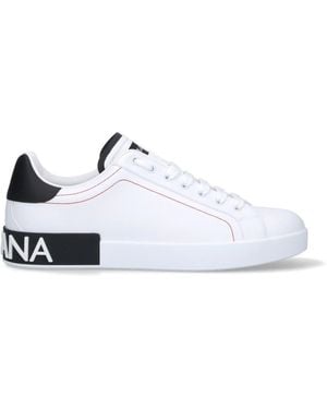 Dolce & Gabbana Logo Portofino Leather Low-Top Sneakers - White