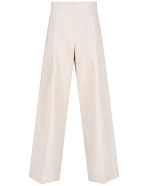Dries Van Noten Pinstriped Texture Wide-Leg Trousers - White