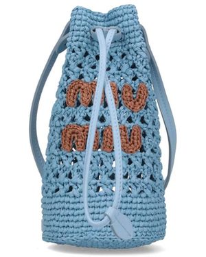 Miu Miu Raffia Bucket Bag - Blue