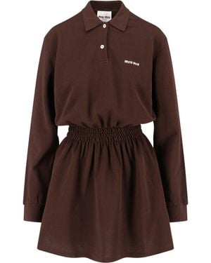 Miu Miu Logo Mini Dress - Brown