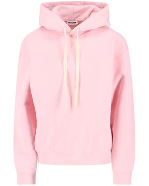 Jil Sander Embroidered Logo Cotton Hoodie - Pink