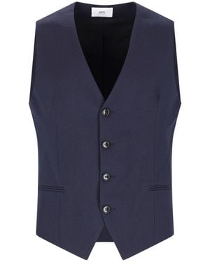 Ami Paris Gilet In Lana Vergine - Blu