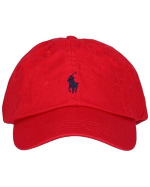 Polo Ralph Lauren Cappello Da Baseball Rosso Con Pony Blu