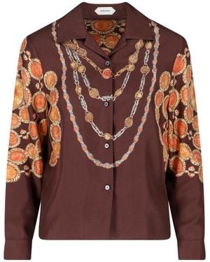 Versace Ornate Print Silk Shirt - Brown
