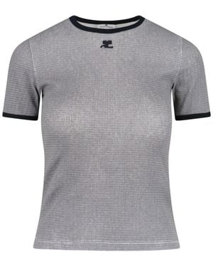 Courreges Houndstooth Logo T-Shirt - Grey