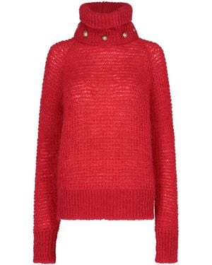 Balmain Maglione Collo Abbottonato - Rosso