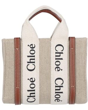 Chloé Linen And Calf Leather Handbag - White