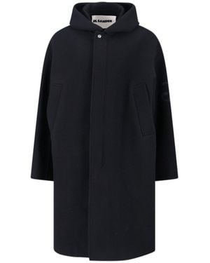 Jil Sander Virgin Wool Coat With Logo Detail - Blue