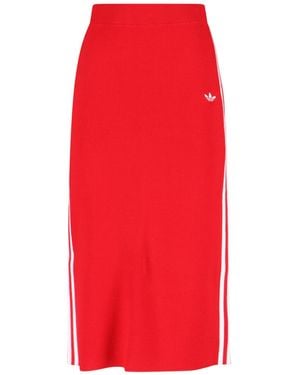 adidas 'Knit 3-Stripes' Midi Skirt - Red