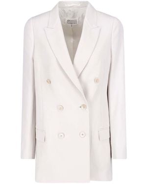 Maison Margiela Double-Breasted Wool Blazer With Four Stitches Logo - White