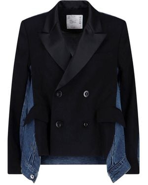 Sacai Wool And Denim Jacket - Blue