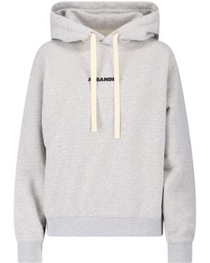 Jil Sander Felpa Cappuccio Logo - Grigio