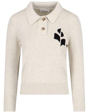 Isabel Marant Embroidered Logo With Classic Collar Polo Shirt - Natural