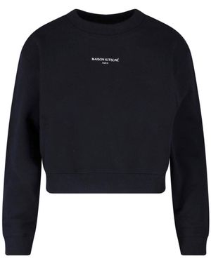 Maison Kitsuné Cropped Crewneck Cotton Logo Sweatshirt - Blue