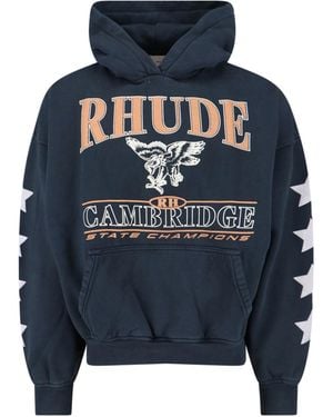 Rhude Cotton Jersey Hoodie With Logo - Blue