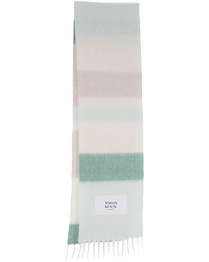 Maison Kitsuné Oversized Striped Fringe Scarf - White