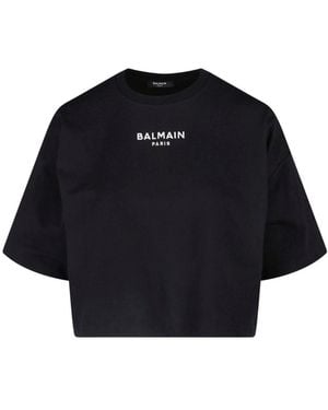 Balmain Cropped Logo T-Shirt - Blue