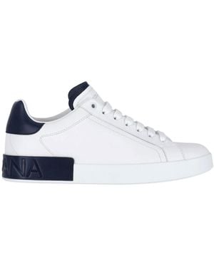 Dolce & Gabbana Leather Trainers With Contrast Trim - Blue