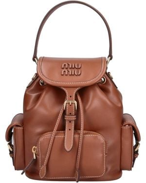 Miu Miu Leather Backpack - Brown