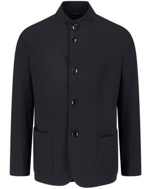 Giorgio Armani Mandarin Collar Button Jacket - Blue