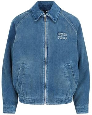 Miu Miu Denim Zip Bomber Jacket - Blue