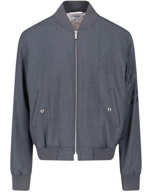 Thom Browne Wool Bomber Jacket With Iconic Stripe Details - Blue