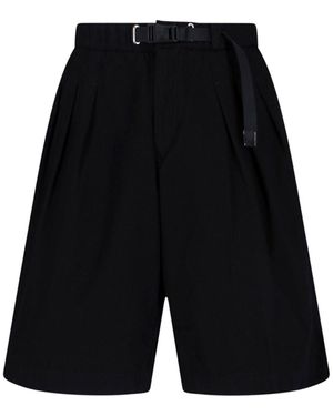 White Sand Bermuda Shorts With Belt - Black