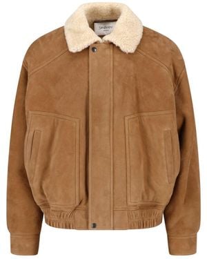 Saint Laurent Shearling And Suede Jacket - Brown