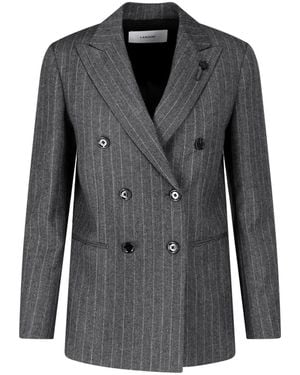 Lardini Double-Breasted Virgin Wool Blazer - Black