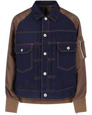 Sacai Giacca In Denim E Nylon - Blu
