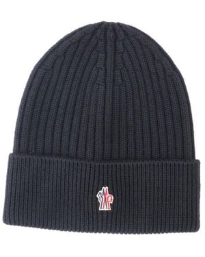 Moncler Virgin Wool Logo Beanie - Blue