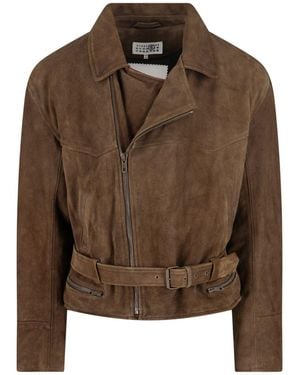 MM6 by Maison Margiela Biker Jacket Puffer Jackets - Brown