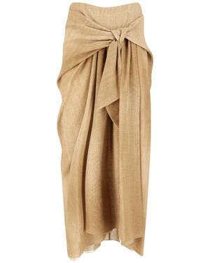 Ermanno Scervino Draped Front Knot Midi Skirt - Natural