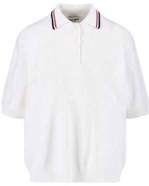 Miu Miu Logo Knit Polo Shirt - White