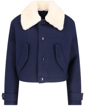 Ami Paris Shearling Crop Tech Jacket - Blue