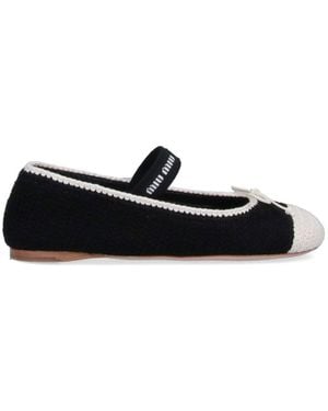 Miu Miu Ballerine In Maglia Crochet - Nero
