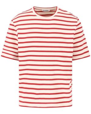 Jil Sander Horizontal Stripe Cotton T-Shirt - Red