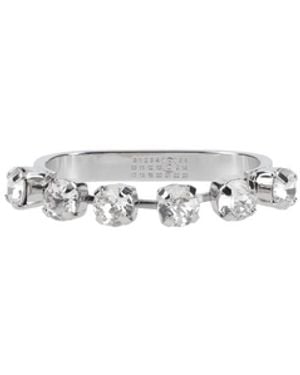 MM6 by Maison Margiela Two-Finger Ring With Rhinestones - White