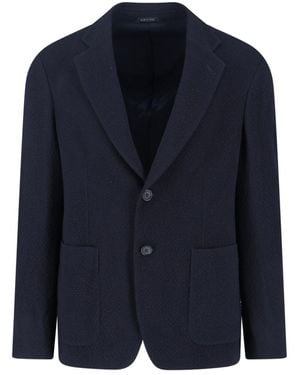 Giorgio Armani Textured Blazer With Classic Lapel And Tailored Silhouette - Blue