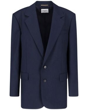 Saint Laurent Single-Breasted Wool Blazer - Blue