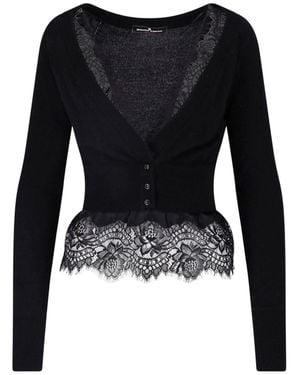 Ermanno Scervino Lace-Trim Cropped Button-Front Cardigan Jumper - Black