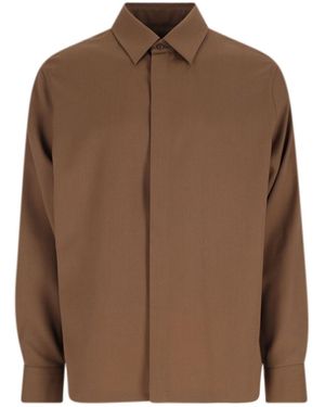 Fendi Camicia In Lana Vergine - Marrone