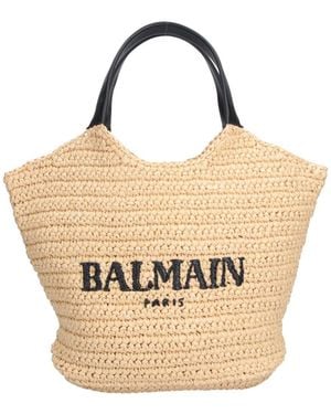 Balmain Borsa Tote Logo In Rafia - Neutro