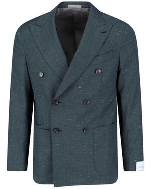 Caruso Double-Breasted Blazer - Blue